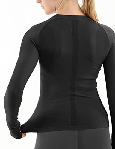 MathCat Seamless Workout Shirts for Women Long Sleeve Yoga Tops Sports Running Shirt Breathable Athletic Top Slim Fit Black - Image 3