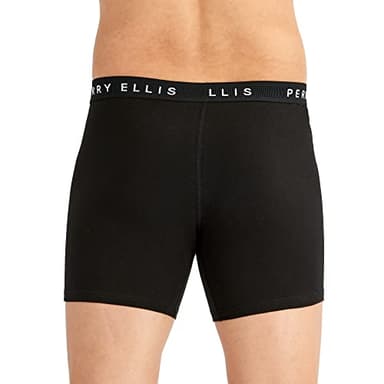 Perry Ellis Men's Cotton Stretch Boxer Briefs, Tagless, No Roll Waistband, 5 Pack, Black - Image 4