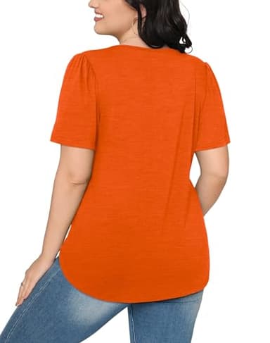 Womens Summer Tops Cute Solid Plain Short Sleeve Dressy Casual T Shirts Curved Hemline Shirts Women's Clothing Orange 3XL - Image 5