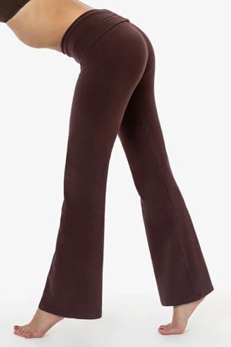 Women's 2 Piece Casual Outfits Pajama Slim Fit Long Sleeve Top Fold-Over Bell Bottoms Cotton Jersey Set Coffee - Image 9