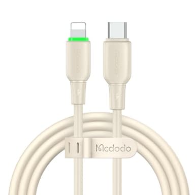 mcdodo USB C to Lightning Cable 4ft iPhone PD 36W Fast Charging Cord Soft Flow Material iPhone Charger for iPhone14 /13/13 Pro/ 12 Pro Max/ 12/11 /X/XS/XR/ 8 Plus/AirPods Pro(Off-White) - Image 1