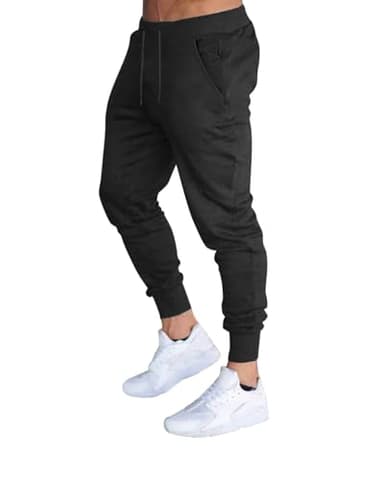 BUXKR Men's Slim Joggers Workout Pants for Gym Running and Bodybuilding Athletic Bottom Sweatpants with Deep Pockets,Black,L - Image 1