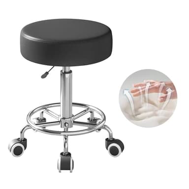 Rolling Stool, Heavy Weight Capacity 250lb, PU Leather Rolling stools, Ultra Soft Padded Seat, Rolling Stools with Wheels and Footrest, 360° Swivel, Spa Drawing Salon Work Office Tattoo Stool (black) - Image 1