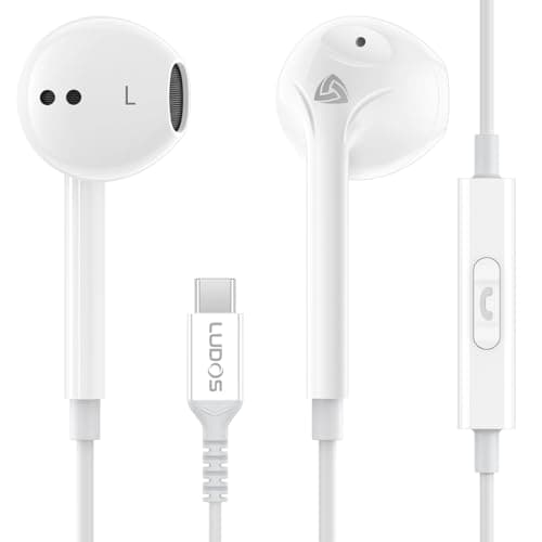 LUDOS Zenith USB C Headphones for iPhone 17 16 15 Pro Max Plus Air iPad Pro Air, 2 Years Warranty, USB-C Earbuds for Samsung Galaxy S24 S23 Ultra S22 S21 S20 A55 A54 A53, USB Type C Earphones - White - Image 1