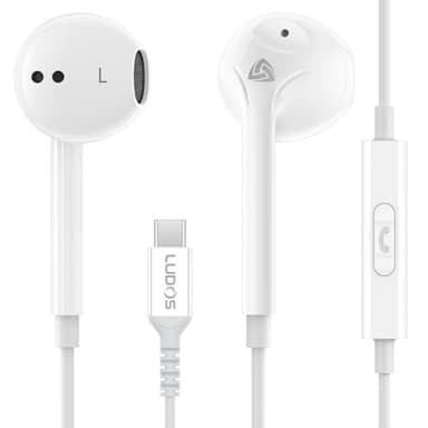 LUDOS Zenith USB C Headphones for iPhone 17 16 15 Pro Max Plus Air iPad Pro Air, 2 Years Warranty, USB-C Earbuds for Samsung Galaxy S24 S23 Ultra S22 S21 S20 A55 A54 A53, USB Type C Earphones - White - Image 1
