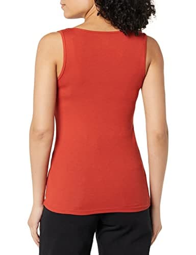 Amazon Essentials Women's Slim Fit Square Neck Tank Top, Pack of 2, Brick Red/Light Caramel, X-Large - Image 3