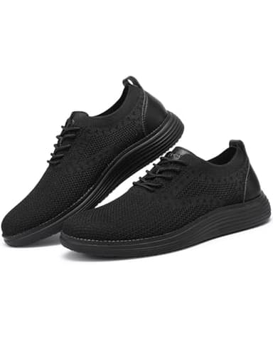 VILOCY Men's Casual Dress Sneakers Oxfords Business Shoes Lace Up Lightweight Comfortable Breathable Walking Knit Mesh Fashion Sneakers Tennis All Black,EU44 - Image 7