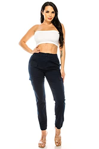 Double Denim January 5th High Waisted Cargo Joggers Pants for Women – Baggy Fleece-Lined Casual Sweatpants with Pockets Streetwear SCP-2049 Navy 1X - Image 4