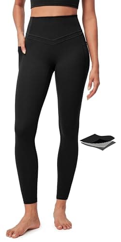 IUGA Compression Leggings with Pockets for Women Tummy Control Leggings No Front Seam Workout High Waist Yoga Pants, Black - Image 1