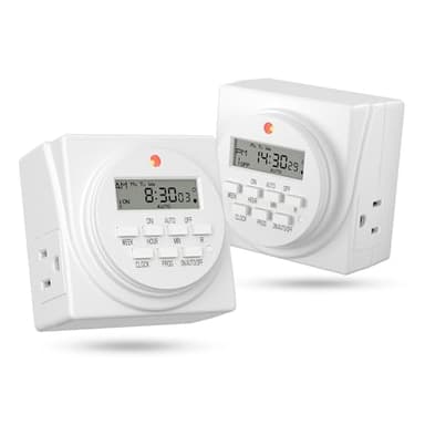 BN-LINK 7-Day Heavy Duty Digital Programmable Timer, 120V, 60Hz, Dual Outlet forLight, ETL Listed (2-Pack) - Image 1