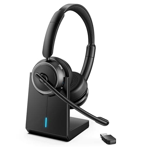 ANC & ENC Headset with Microphone for PC, Wireless Headset with Mic for Work(Flip-to-Mute & USB Dongle), Bluetooth 5.4 Noise Cancelling Headphones with Mic for Call Center/Home/Computer/Cell Phones - Image 1