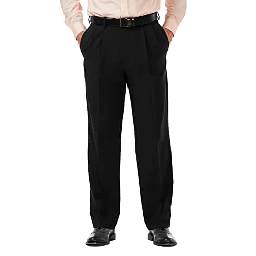 Haggar mens Cool 18 Pro Classic Fit Pleat Front Hidden Expandable Waist With Big & Tall Sizes Casual Pants, Black, 38W x 29L US - Image 1