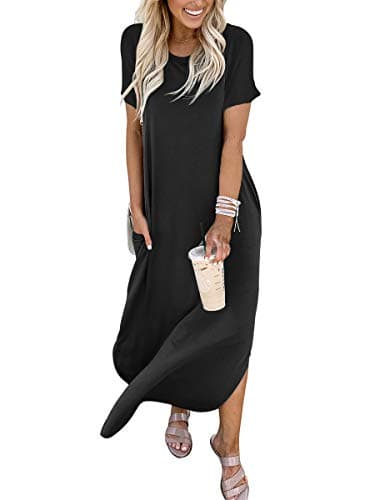 ANRABESS Womens Summer Maxi Dress Short Sleeve Casual Loose Long T Shirt Dresses Split Vacation Beach Sundress Travel Outfits Black Large - Image 5