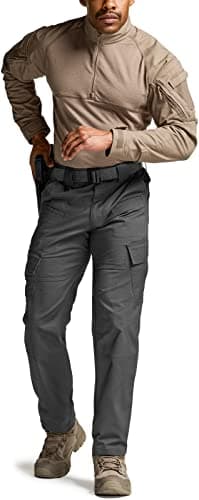 CQR Men's Flex Ripstop Tactical Pants, Water Resistant Stretch Cargo Pants, Lightweight EDC Hiking Work Pants, Dura Flex Charcoal, 34W x 32L - Image 3