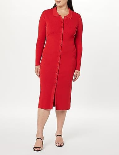 The Drop Women's Jaxon Button Down Ribbed Sweater Dress, Lava Red, M - Image 5