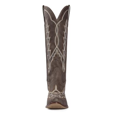 Cowboy Boots for Women Brown Cowgirl Knee High Boots with Classic Embroidered Pull On Pointed Toe Chunky Heel Vintage Wedding Country Tall Western Boots Size 8 - Image 6