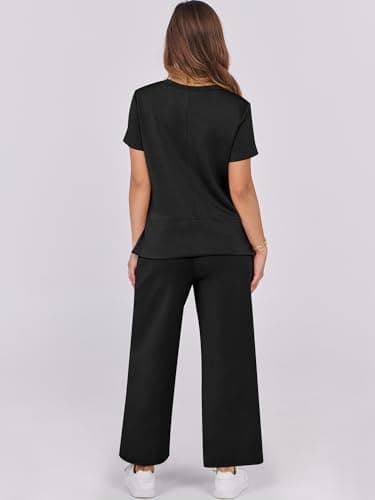 ANRABESS Women 2 Piece Lounge Sets Summer Travel Sweat Outfits Short Sleeve Wide Leg Casual Matching Tracksuits Clothes Black XX-Large - Image 3