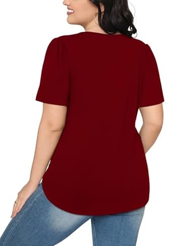 Summer T Shirts for Women Dressy Casual Short Sleeve Blouses Pleated Front Trendy Valentine's Day Shirts Going Out Tops Wine Red L - Image 5