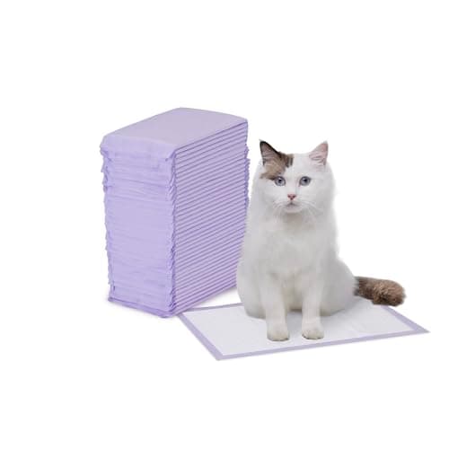 Amazon Basics Cat Litters Pee Pads, 40 Count, Universal Fit for Litter Box, Odor Control with Fresh Scent, Purple and White - Image 1