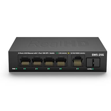 5 Port 2.5GB Ethernet Switch Unmanaged Network Switch | 5 x 2.5 Gigabit | 1 x 10G SFP+ | Multigig Switch 10-100-1000Mbps | 45G Bandwidth | Plug & Play | Fanless Metal Internet Switch - Image 1