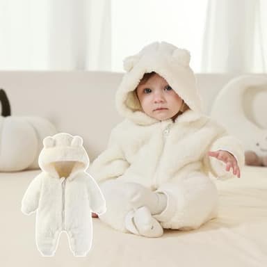 AiWMGL Newborn Baby Bear Outfit Suit 9-12 Months Girls Boys Fleece Jumpsuit Romper Hooded Winter Snowsuit Clothes - Image 6