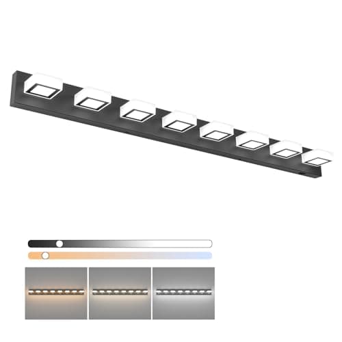 Ralbay 52inch Black Vanity Lights 8 Lights Dimmable 5 Color Temperature Acrylic Modern LED Bathroom Vanity Lighting Fixtures Matte Black - Image 1
