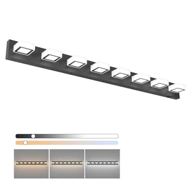 Ralbay 52inch Black Vanity Lights 8 Lights Dimmable 5 Color Temperature Acrylic Modern LED Bathroom Vanity Lighting Fixtures Matte Black - Image 1