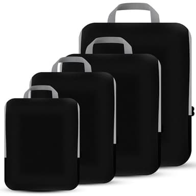 4 Set Compression Packing Cubes Organizers, Black - Image 1