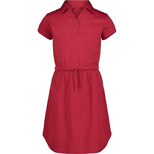 Nautica Girls' School Uniform Short Sleeve Polo Dress, Red Performance, 12-14 - Image 1