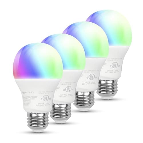 Amazon Basics Smart A19 LED Light Bulb, Color Changing, 9W (60W Equivalent), 800LM, Works with Alexa Only, 2.4 GHz Wi-Fi, No Hub Required, 4 Pack - Image 1