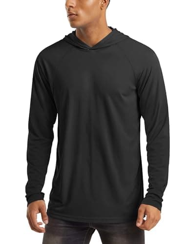 Dry Fit Men's Sun Hoodie - UV Protection, Long Sleeve, Quick Dry, Thumb Holes, Black - Image 1