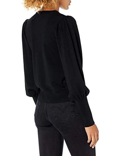 The Drop Women's Vivienne Pleated Shoulder Balloon-Sleeve Crewneck Sweater, Black, L - Image 2