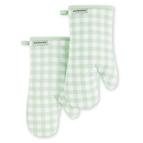 KitchenAid Gingham Oven Mitt 2-Pack Set, Pistachio, 7"x13" - Image 1