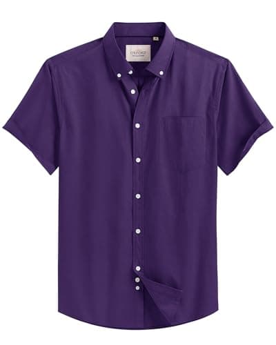 Alimens & Gentle Men's Short Sleeve Oxford Shirt Regular Fit Button Down Collar Shirts with Pocket Dark Purple - Image 1