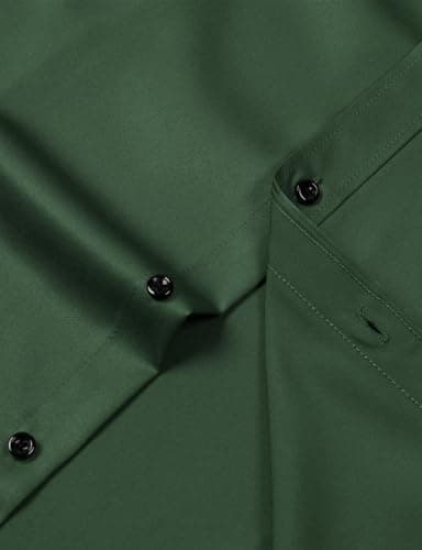 JEMITOP Men's Stretch Wrinkle Free Dress Shirts Formal Wedding Prom Long Sleeve Button Down Shirt Dark Green M - Image 5