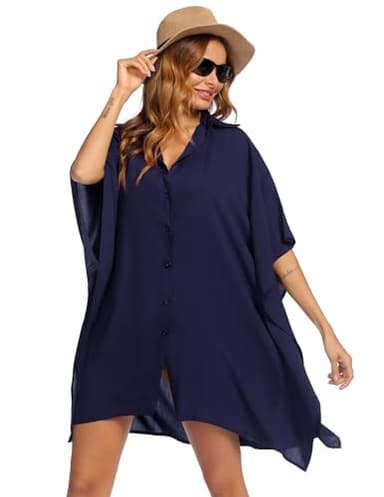 Ekouaer Swim Cover Ups for Women Beach Bikini Cover Ups Pool Cover Up Dresses,X-Large Navy Blue - Image 3