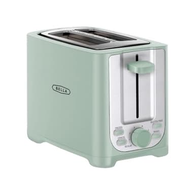 BELLA 2 Slice Toaster with Auto Shut Off - Extra Wide Slots & Removable Crumb Tray and Cancel, Defrost & Reheat Function - Toast Bread, Bagel & Waffle, Sage - Image 1