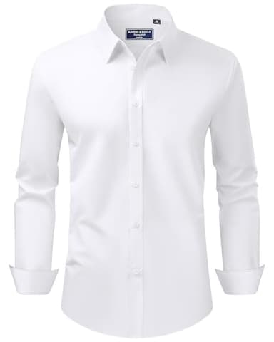 Alimens & Gentle Men's Dress Shirt Regular Fit Stretch Stain Shield Long Sleeve Solid Business Wedding Button Down Shirts White - Image 1
