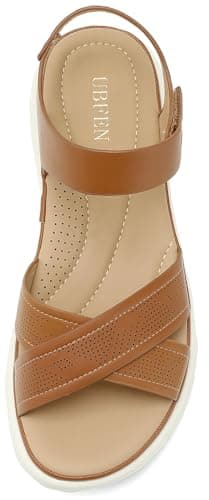 UBFEN Womens Platform Sandals Comfortable Lightweight Walking Ankle Strap Casual Low Wedge Sandals Ab Brown Women US 9 - Image 6
