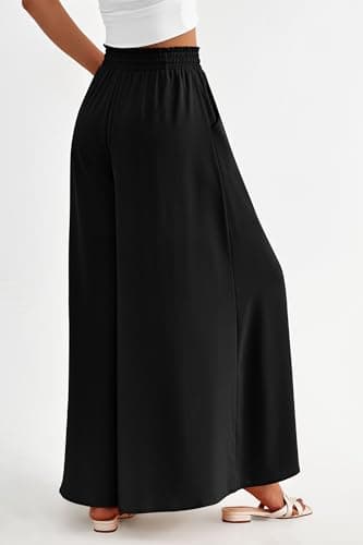 PRETTYGARDEN Women's 2025 Summer Wide Leg Palazzo Pants High Waisted Flowy Pockets Trendy Casual Lounge Boho Beach Trousers (Black,Small) - Image 3