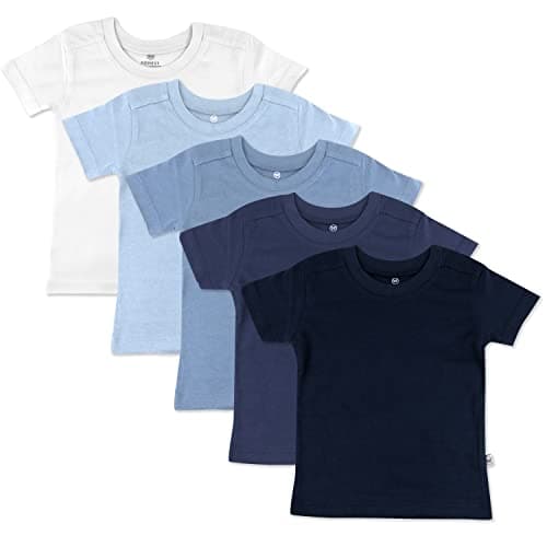 HonestBaby Multipack Short Sleeve T-Shirt Tee 100% Organic Cotton Infant Baby, Toddler, Little Kids Boys, Girls, Unisex, 5-Pack Ombre Blues, 7Y