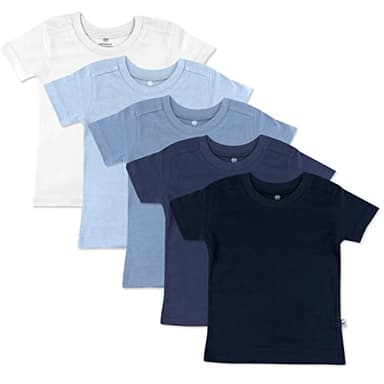 HonestBaby Multipack Short Sleeve T-Shirt Tee 100% Organic Cotton Infant Baby, Toddler, Little Kids Boys, Girls, Unisex, 5-Pack Ombre Blues, 7Y