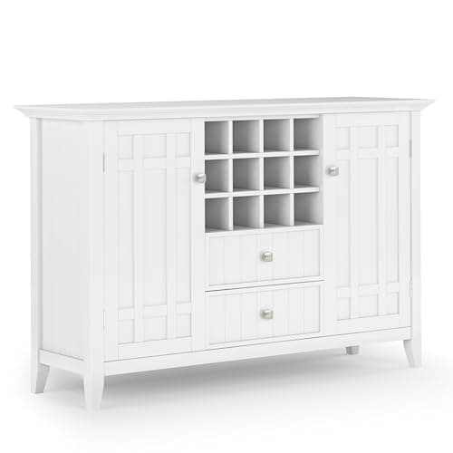 SIMPLIHOME Bedford Buffet - 54 inch Wide Solid Wood 3-Door Sideboard Buffet with Wine Rack in White, Transitional Cabinet for Dining Room or Kitchen with Adjustable Shelves - Image 1