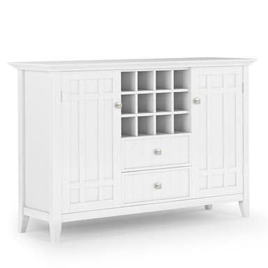 SIMPLIHOME Bedford Buffet - 54 inch Wide Solid Wood 3-Door Sideboard Buffet with Wine Rack in White, Transitional Cabinet for Dining Room or Kitchen with Adjustable Shelves - Image 1
