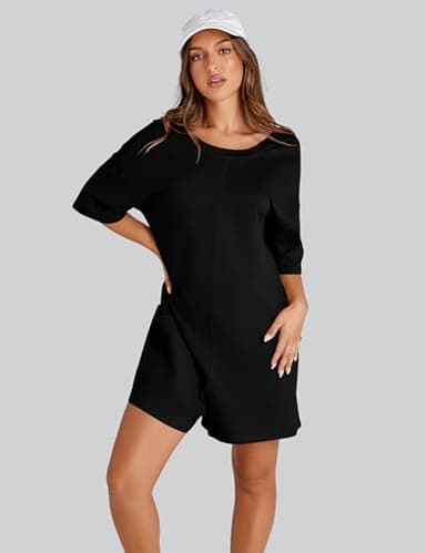 UANEO Rompers for Women Casual Oversized Athletic Jumpsuits Overalls Workout Hot Shot Tee Romper (Black-S) - Image 6
