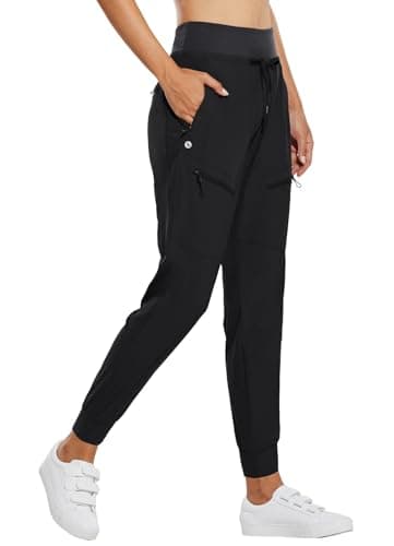 baleaf Women's Joggers 28'' Lightweight Hiking Pants High Waist 5 Zipper Pockets Quick Dry Travel Athletic UPF50+ Black XL - Image 1