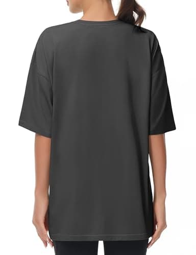 THE GYM PEOPLE Women's Casual Oversized T-Shirts Summer Crewneck Short Sleeve Workout Basic Tee Tops Dark Grey - Image 4