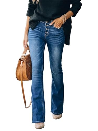 KUNMI Women's High Waisted Bell Bottom Bootcut Jeans Flare Wide Leg Stretch Trendy Jeans - Image 1
