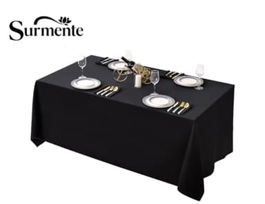 Surmente Black Tablecloth 90 x 132-inch Rectangular Polyester Table Cloth for Weddings, Banquets, or Restaurants - Image 2