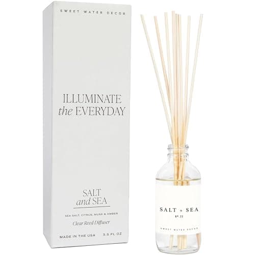 Sweet Water Decor Salt & Sea Reed Diffuser Set - Sea Salt Citrus & Musk Amber Scent Diffuser - Reed Diffusers for Home with Long Lasting Fragrance - Non-Toxic Oil Reed Diffuser - Made in The USA - Image 1